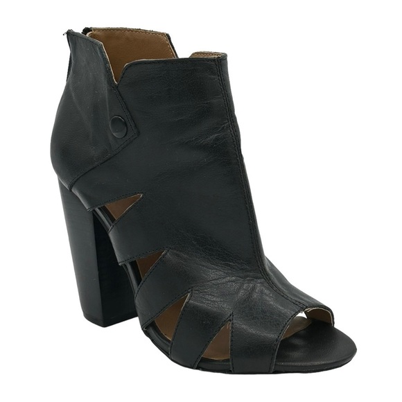 Kelsi Dagger Balldance Leather Peep Toe Bootie Side Cutouts & Chunky Heel Size 8 - Picture 2 of 7